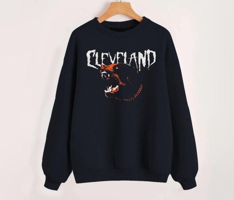 Vintage Cleveland Football Mascot Retro 90s Black Sweatshirt, Cleveland Football Team Shirt, American Football Sweater, For Her, For Him Cotton Menswear