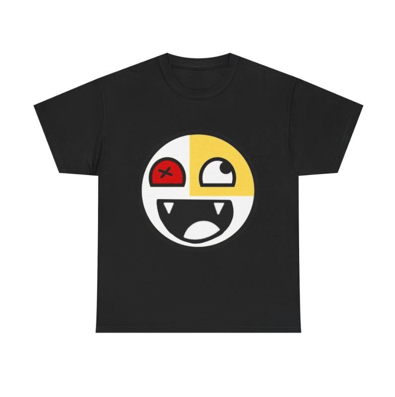 Vintage Playful Split Face Graphic Tee, Fun Cartoon Face, Streetwear Fashion, Bold Smile Shirt, emo scene clothes, affliction shirt, Y2k shirts, Menswear Womenswear Top