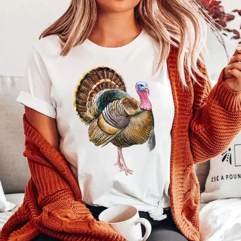 Vintage Turkey Sweatshirt - Cute Turkey Design, White, 100% Organic Cotton, Casual Fall Sweatshirt, Lightweight and Comfortable