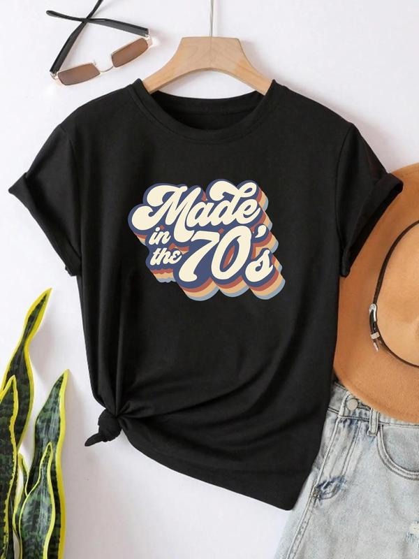 Women's Letter Print Round Neck Tee, Trendy Casual Short Sleeve T-shirt for Daily Wear, Ladies Summer Outfit