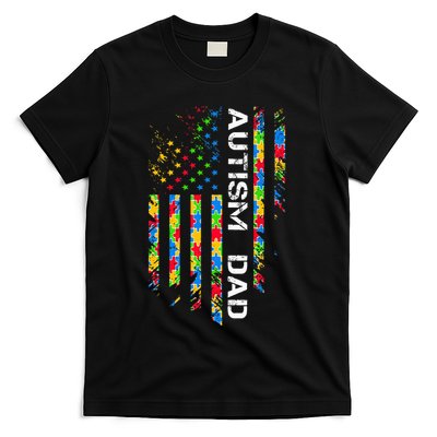 Autism Dad Awareness American Flag USA T-Shirt
