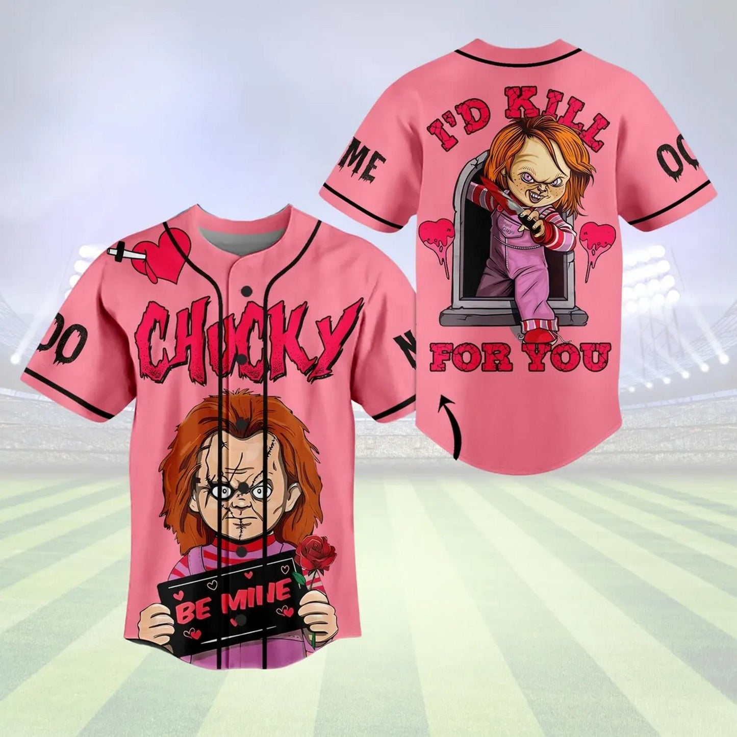 Custom Name Chucky Be Mine I'd Kill For You Pink Baseball Jersey