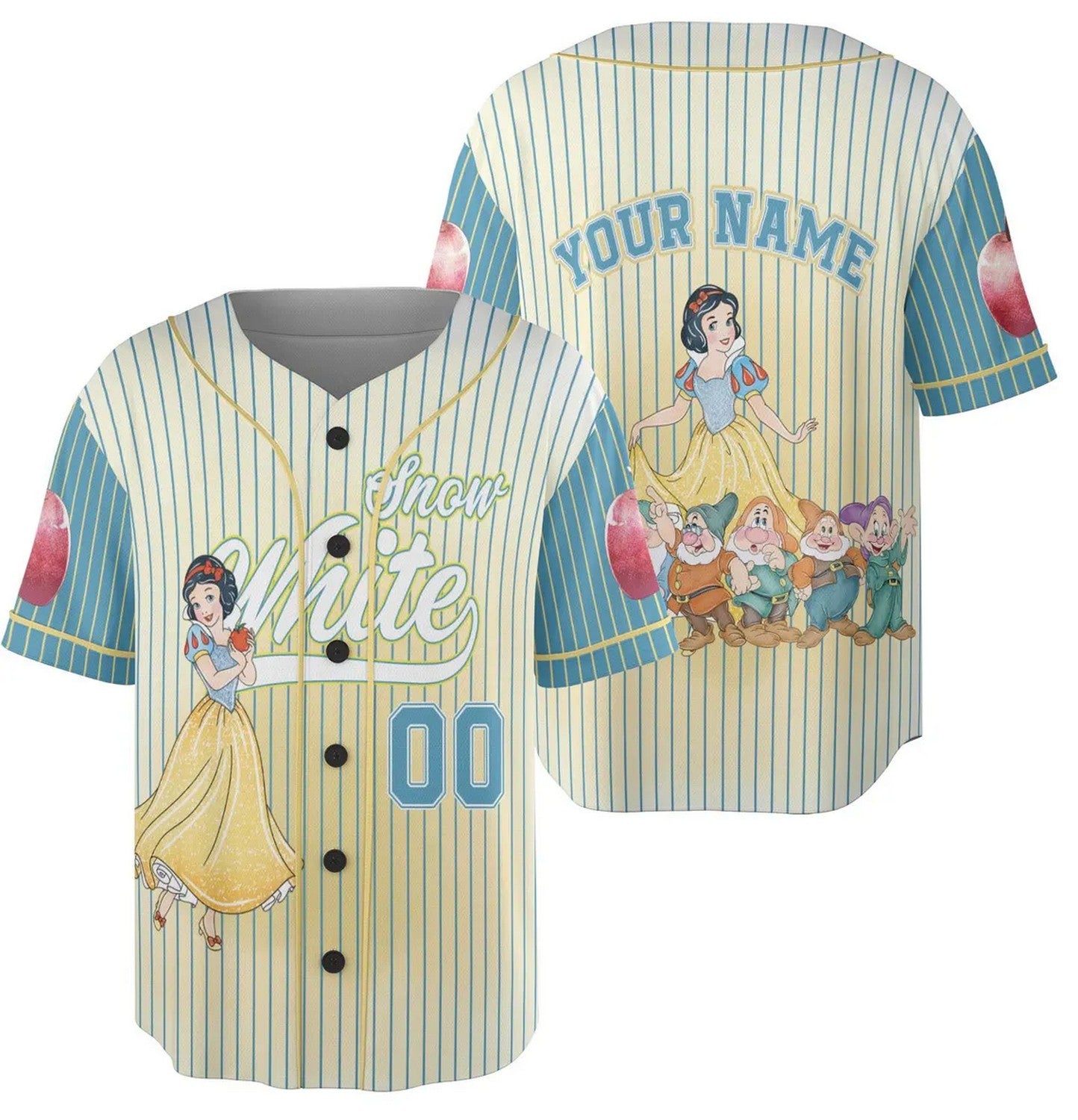 Custom Name Disney Princess Snow White And Seven Dwarfs Baseball Jersey
