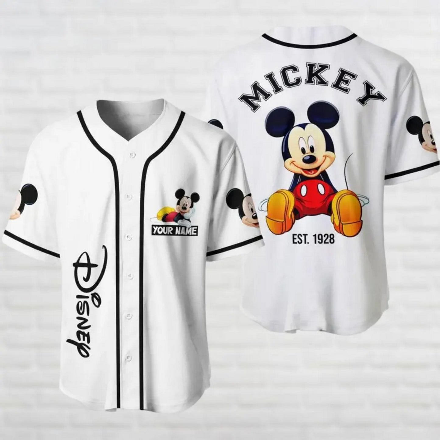 Custom Name Mickey Mouse White Baseball Jersey