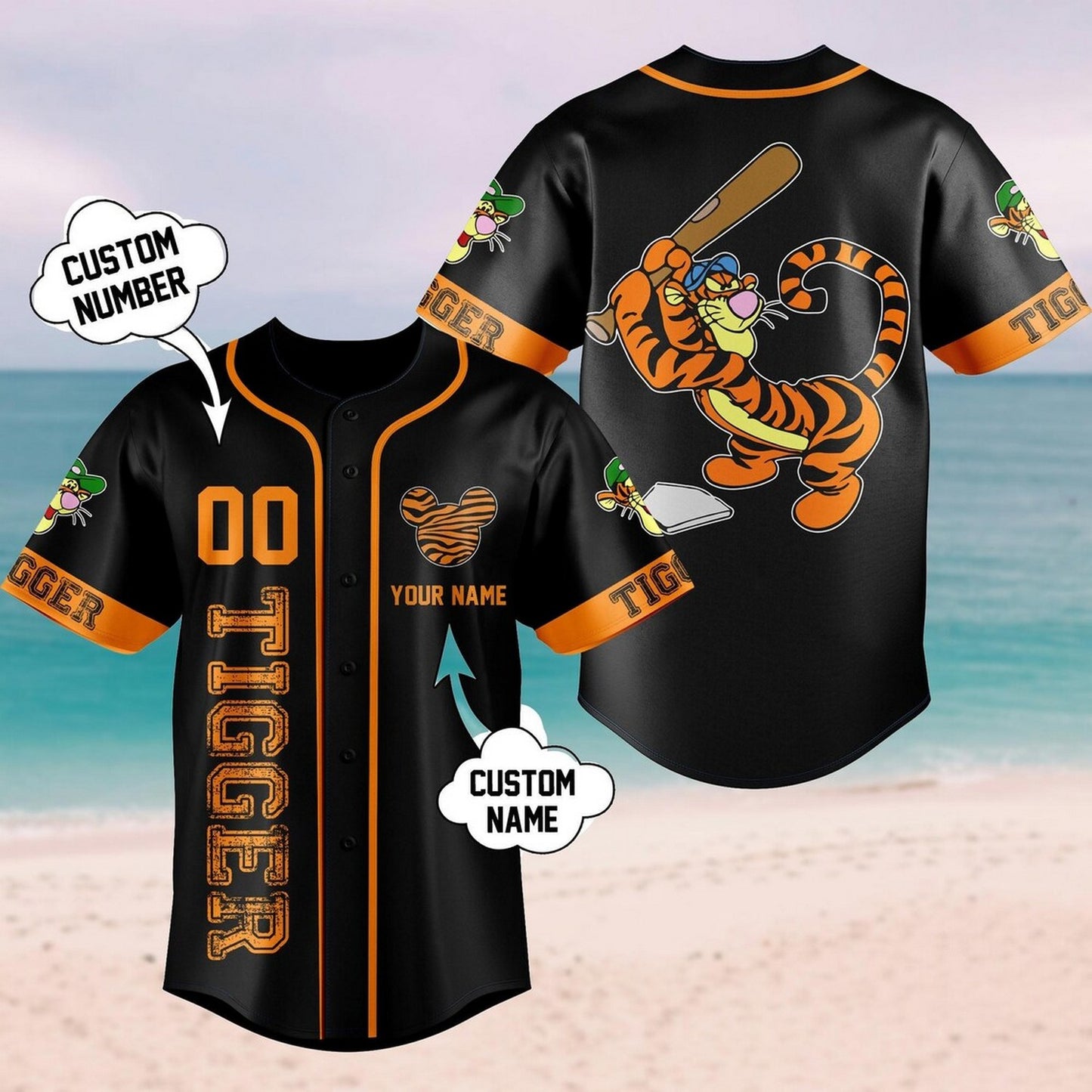 Custom Name Tigger Black Orange Baseball Jersey