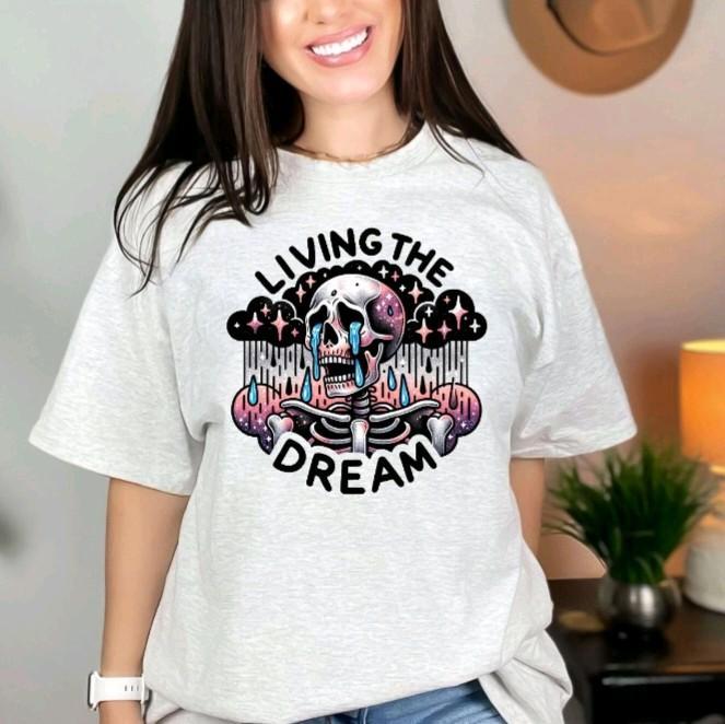 Living The Dream Skull Funny Tshirts Sweatshirt Gildan Brand Unisex Sizing, Sweatshirt, Hoodie