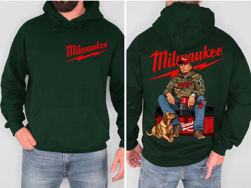 2 Side- Unisex Hoodie- Milwaukee Trump Camo Unisex Hoodie- Trump With Local Boy Hoodie- Cotton- Top- Casual Menswear- Classic Cotton Top- Womenswear- Clothing