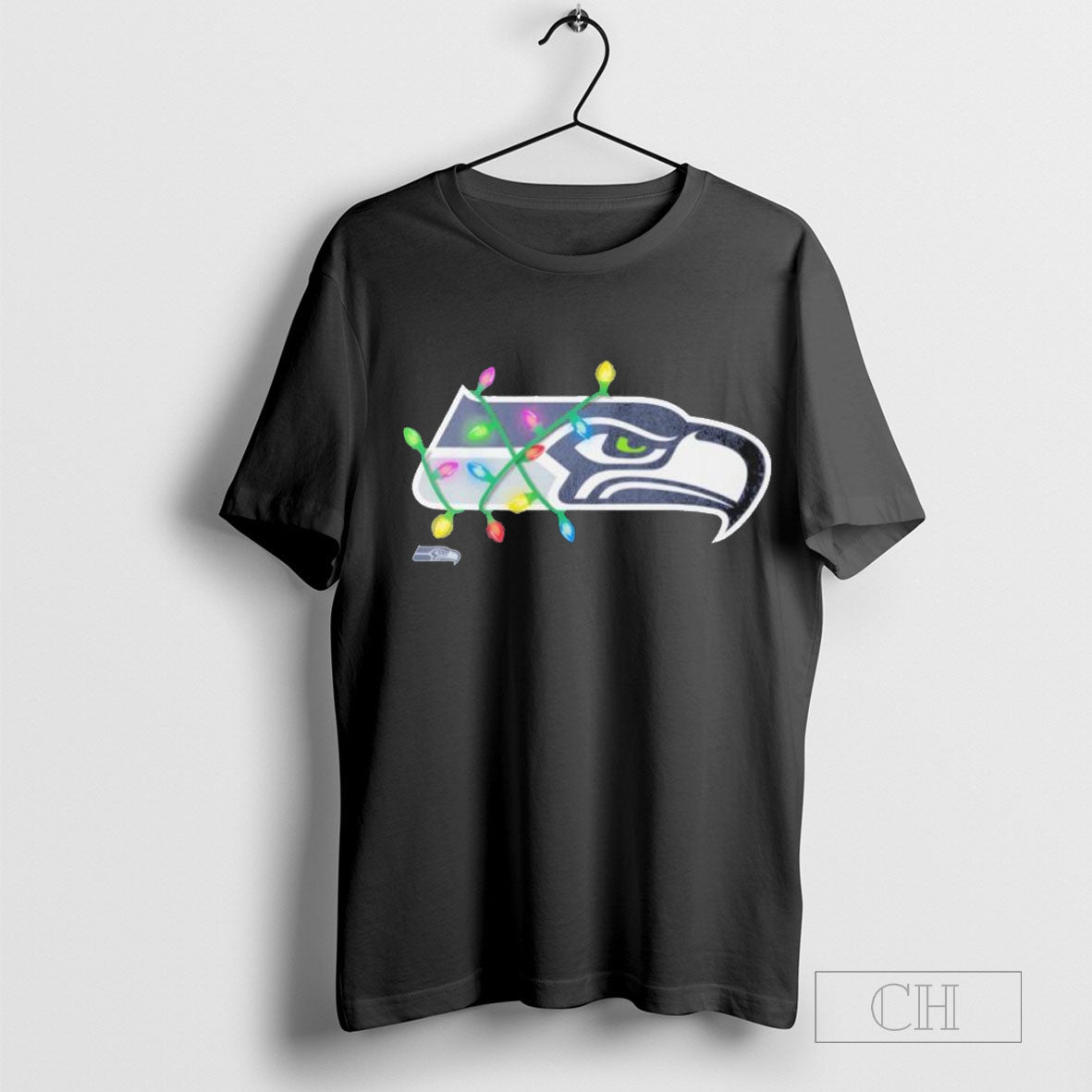 Seattle Seahawks Logo Christmas Holiday Lights T-Shirt