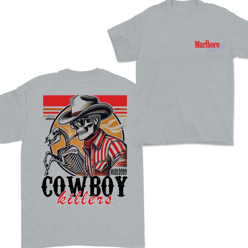 MarlBoro Cowboy Killer Vintage American Double Sided Hoodie and Crewneck T-Shirt Set - Unisex Sweatshirt - Comfort, Cotton - Classic