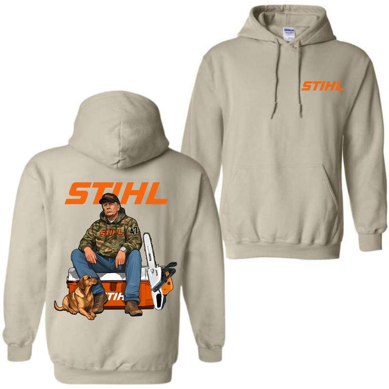Stihl Trump Hoodie with Chainsaw Graphic Tee for Men - Full Color Cotton T-Shirt - Classic