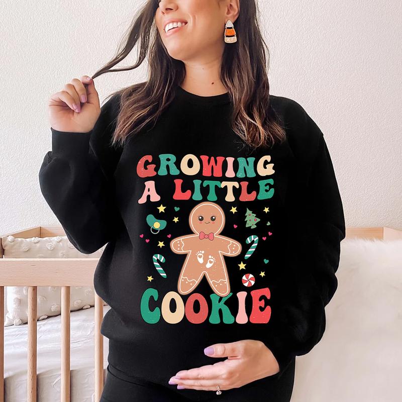 Growing a Little Cookie Pregnancy Announcement Sweatshirt - Cozy Holiday Maternity Wear