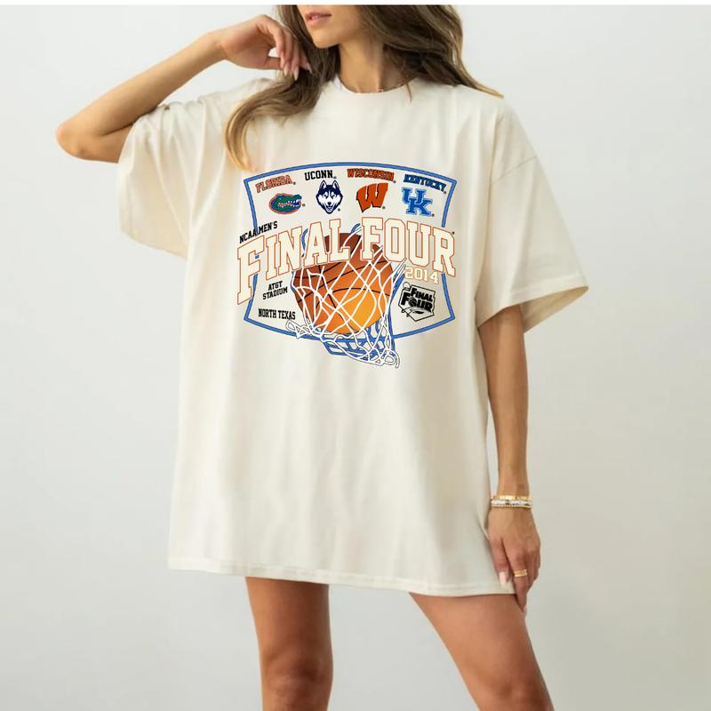 NCAA Men's Final Four 2014 Basketball Florida Uconn Wisconsin Kentucky T-Shirt Top Unisex Cotton Menswear Retro Sport football fan Tshirt Streetwear