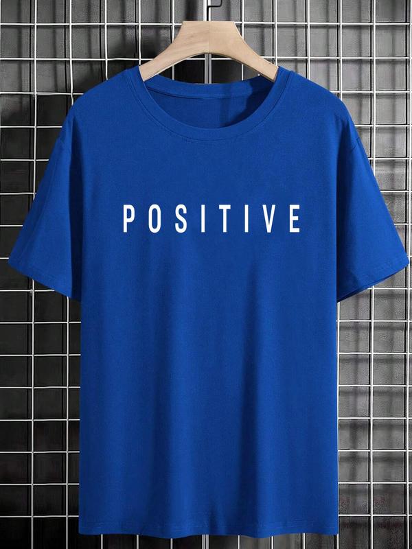 Unisex Men's Letter Print Drop Shoulder Tee, Men Graphic Tees, Regular Fit Casual Short Sleeve Round Neck T-shirt for Summer, Graphic Tees, Fashion Men's Streetwear for Daily Wear