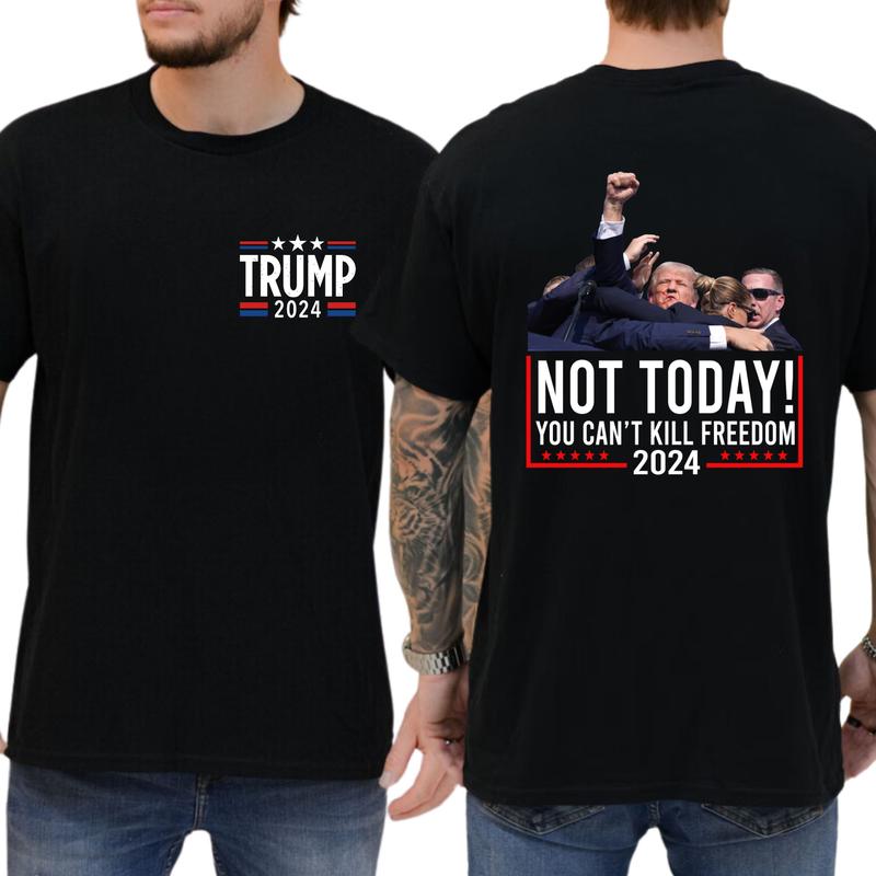 2-Side Trumpppp Shooting Shirt Trummpp Rally Shooting Shirt, Trum Bulletproof 2024, Funny Tee, Gift For Men, Casual Menswear, Classic Cotton Top, Soft Fabric Shortsleeve Shirt