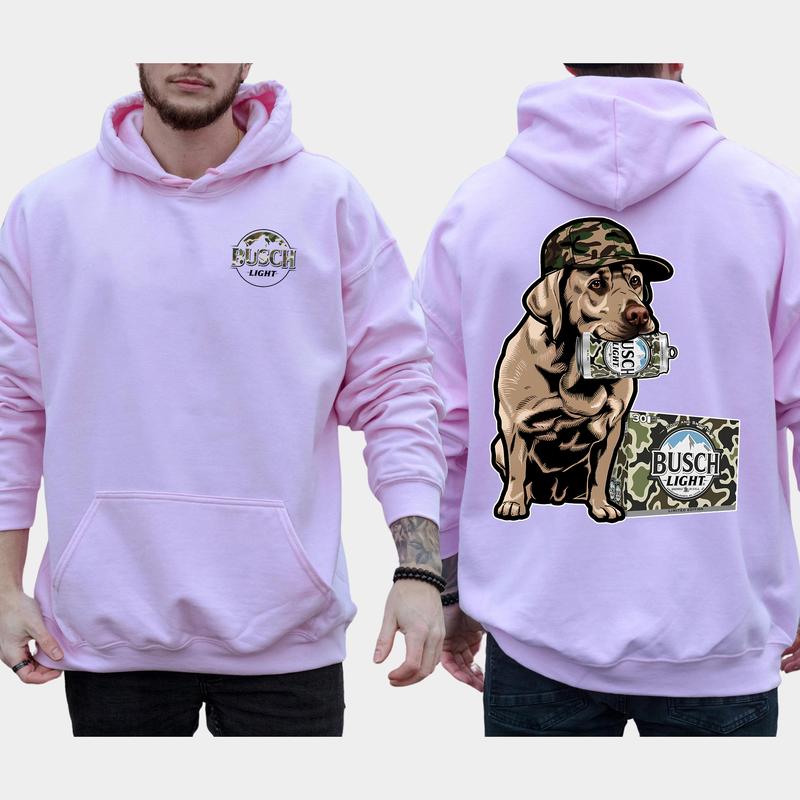 Camo Busch Light Labrador Hunting Dog 2-Sided Hoodie, Men's Camouflage Dog Hoodies, Beer Drinking Pullover, Unisex Drink Tops, Classic Casual Menswear