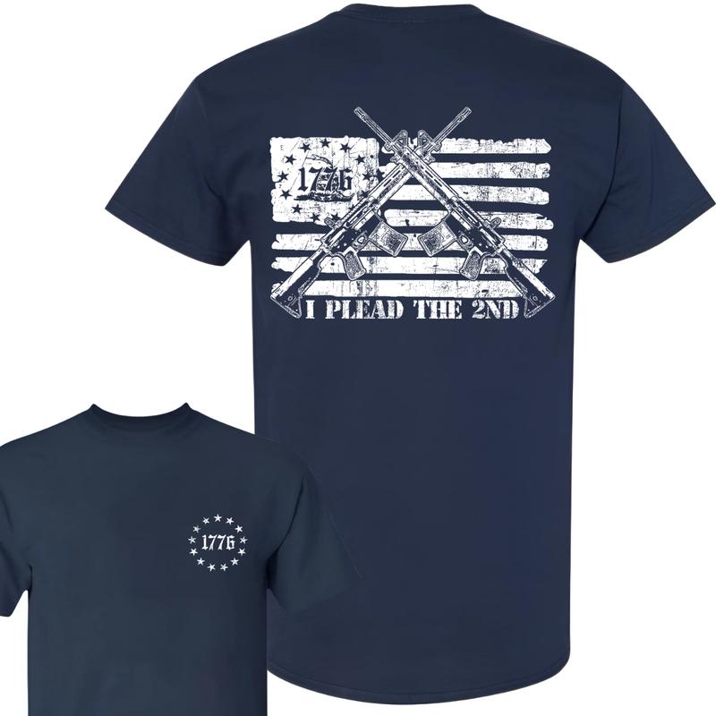 1776 I Plead The 2ND Flag USA Tee for Men and Women - Classic 100% Cotton Shirt - Top Menswear Collar