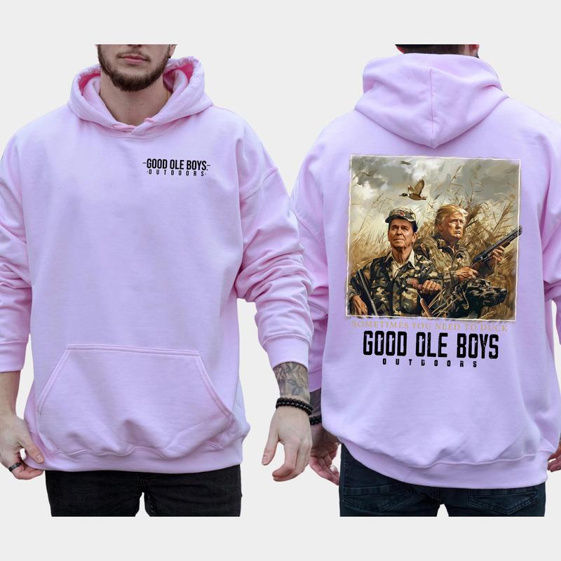 Hunter Trummp Reagan Good Ole Boys 2-Sided Hoodie, Funny Men's Outdoors Hunting Hoodies, Vintage Hunt Sweaters, Unisex Hunter Tops, Comfort Cotton Casual Menswear, Long Sleeve Pullover