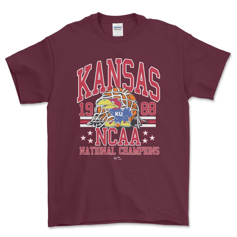 NCAA 1988 Kansas National Championship T-Shirt, graphic vintage sports tees for men