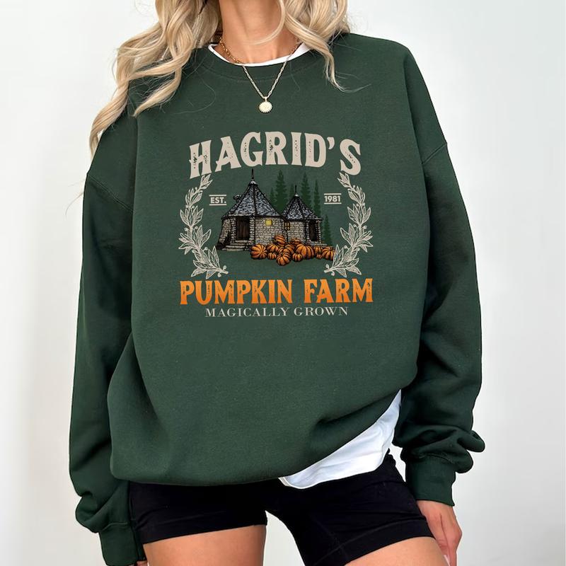HP Hagrid's Pumpkin Farm Unisex Sweatshirt Hoodie Shirt Cotton Relaxed Fit, Hogwarts Shirt