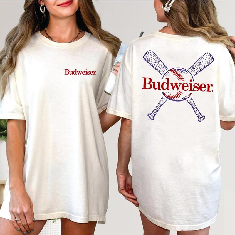 Budweiser cross bats casual fit t-shirt, trending summer 2024 tee, sustainable fashion tee