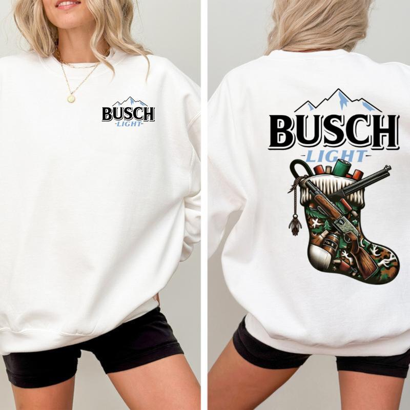 Busch Light, Busch Light Holiday Stocking Tee 2 Sided Sweatshirt, Perfect for Outdoorsmen and Holiday Stocking, Unisex for Men and For Women