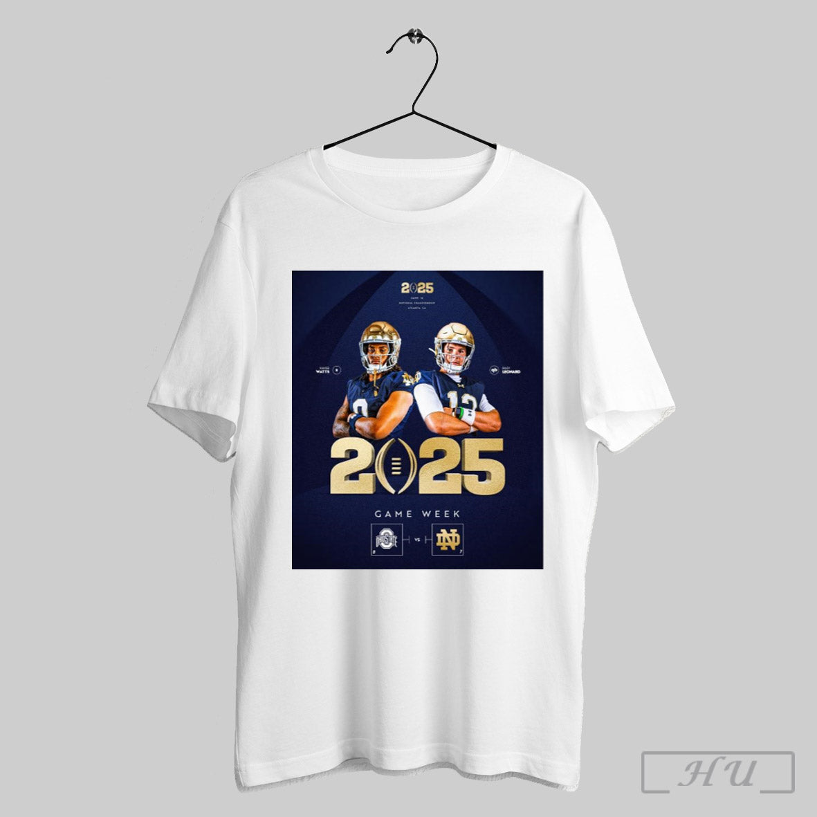 Poster Xavier Watts And Riley Leonard Game Week Ohio State Buckeyes Vs Notre Dame Fighting Irish 2025 Game 16 National Championship T Shirt