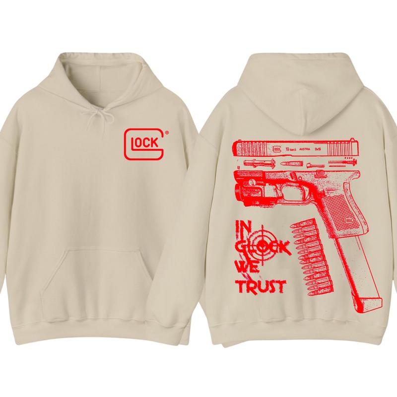 Classic IN GLOCK WE TRUST Double Side Hoodie - Full Color Red Design, Unisex Sweatshirt with Long Sleeve, Glock Shirt
