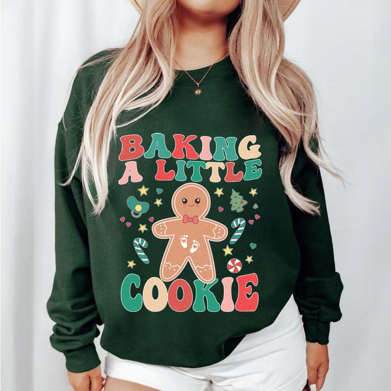Cozy Holiday Maternity Wear - Baking a Little Cookie Pregnancy Announcement Sweatshirt for Women - Fabric, Cotton