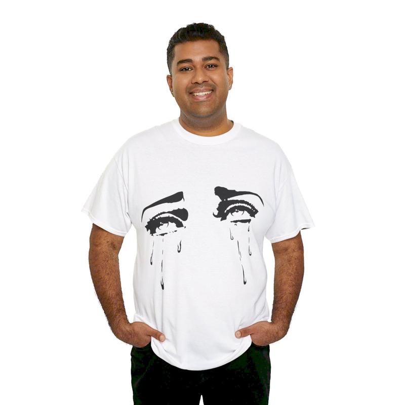 Emo Gothic T-Shirt Crying Tears Tee Y2k Shirt Anime Fan Tshirt Emotional Face Casual Comfortable Cotton Crewneck Fashion Fit Top