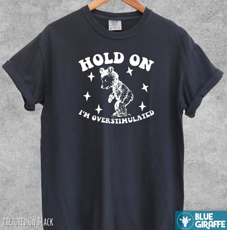 Hold On I'm Overstimulated Funny T Shirt, Cute Comfort Colors T-Shirt Menswear Top