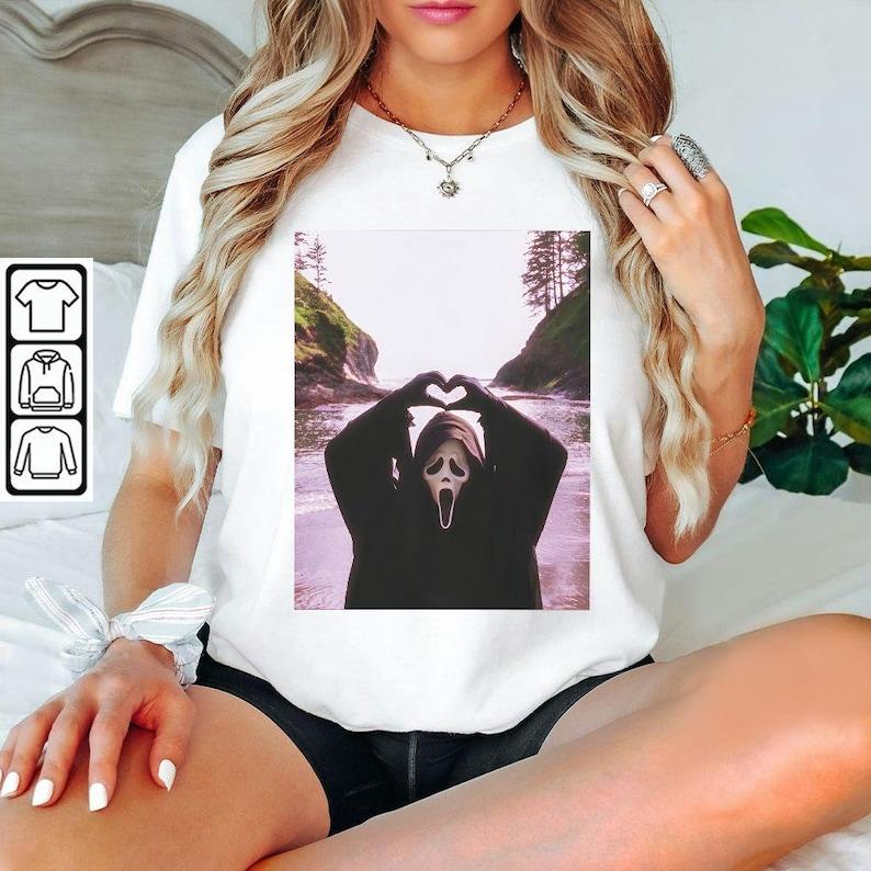 Ghost Killer Halloween Heart Hands Screamm Sweatshirt Hoodie, Horror Movie Gifts, Unisex Spooky Season Vibes Shirt, Screamm Movie Apparel