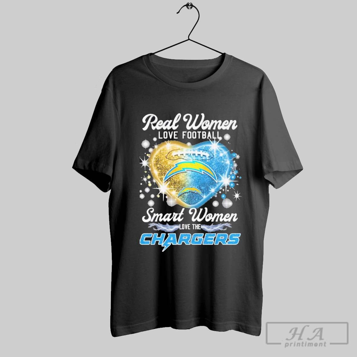 Real Women Love Football Smart Women Love The Los Angeles Chargers Heart Diamond 2025 Shirt
