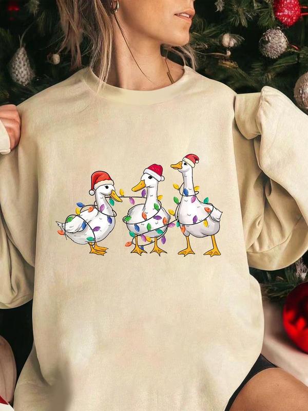 Women's Christmas Cartoon Duck Sweatshirt - Funny Ducks T-shirt Hoodie - Pullover, Womenswear
