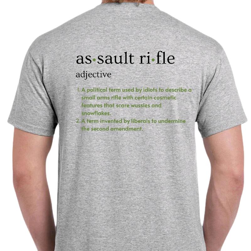 As•sault ri•fle adjective t-Shirt, menswear Crewneck Casual Cotton Shortsleeve Graphic tee