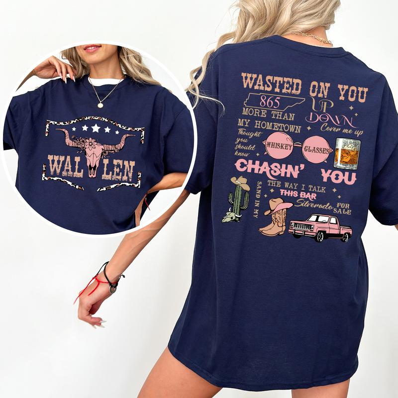 Vintage Wallen Bullhead Graphic 2 Sided Shirt, Country Music T-Shirt, Western Cowgirl Tee, Country Girl Tshirt, Soft Cotton Fabric Casual Womenswear