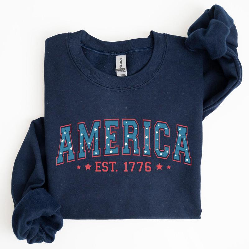 America, 1776, Patriotic, 4th of July Sweatshirt, Women's Crew Neck, Crewneck Casual Comfort Womenswear Comfortable Graphic