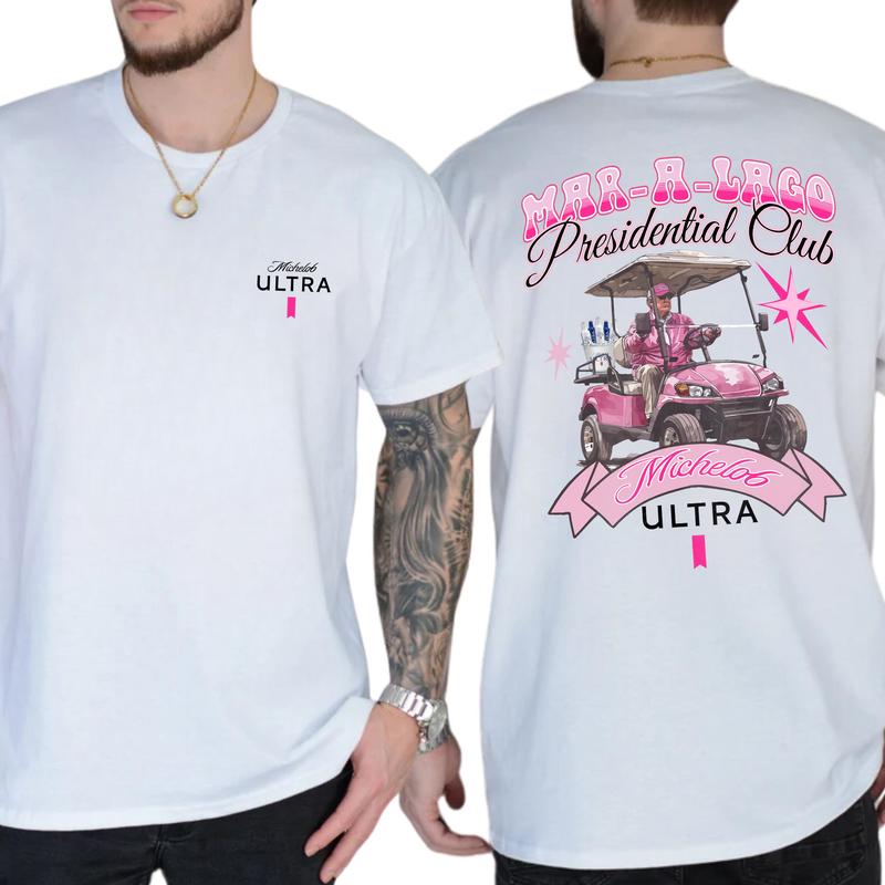 Funny Golf Club Michelob Ultra Beer Pink Printed Graphic Tshirt, Drink Shirt, Drinking T-shirt, Golf Tee, Gift For Men, Love, Athletic, Casual Menswear, Classic Cotton Top, Soft Fabric Shortsleeve Shirt