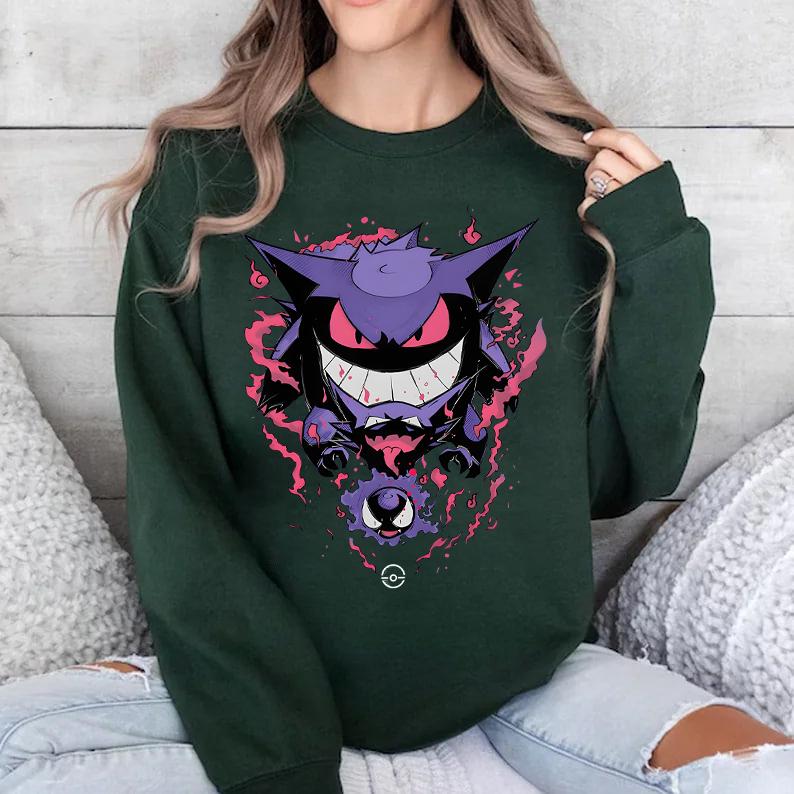 Gengar SWEATSHIRTS Gengar Ghost Sweatshirt Dark Ghost Kaiju Japanese Style SWEATSHIRTS Japanese Anime Movie Film Nerd Gaming Novelty Funny Unisex S
