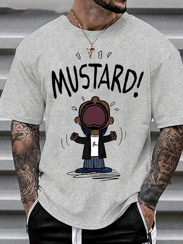 Men's Cartoon & Letter Print Short Sleeve T-Shirt, Regular Fit Casual Funny Graphic Round Neck Tee for Summer, Men's Top for Daily Wear