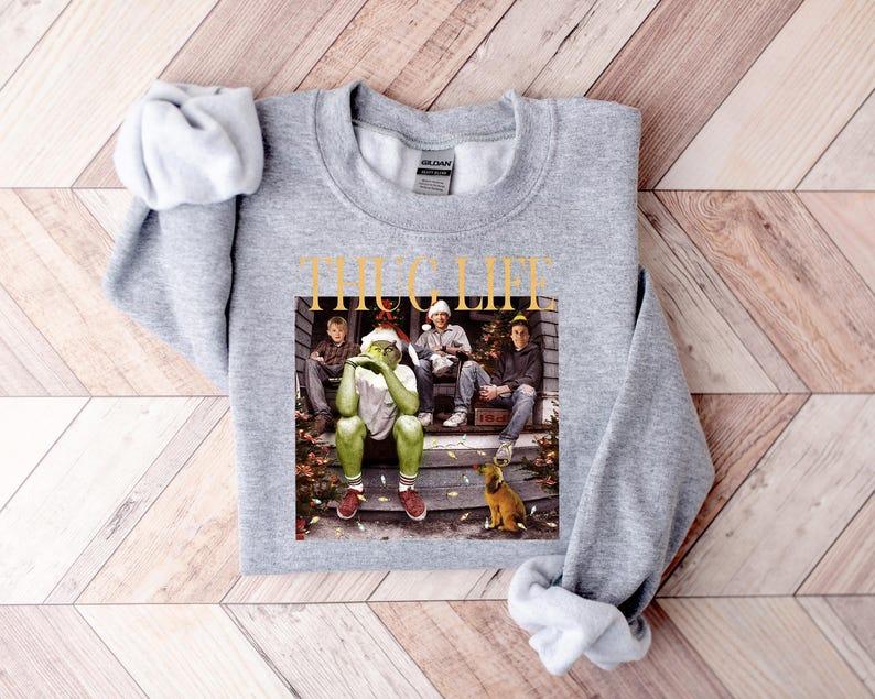 Thug Life Christmas Movie Shirt, Christmas Friends Sweatshirt, Thug Life Christmas Movie Sweater Gifts Cotton Fabric Cotton Fabric