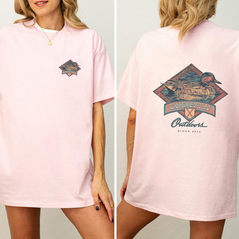 Funny Old Row Sitting Duck 2-Sided Graphic Shirt, Mallard Hunting Shirt for Men, Wild Hunt Tee, Cotton Fabric Printed Women's Top, Casual Womenswear