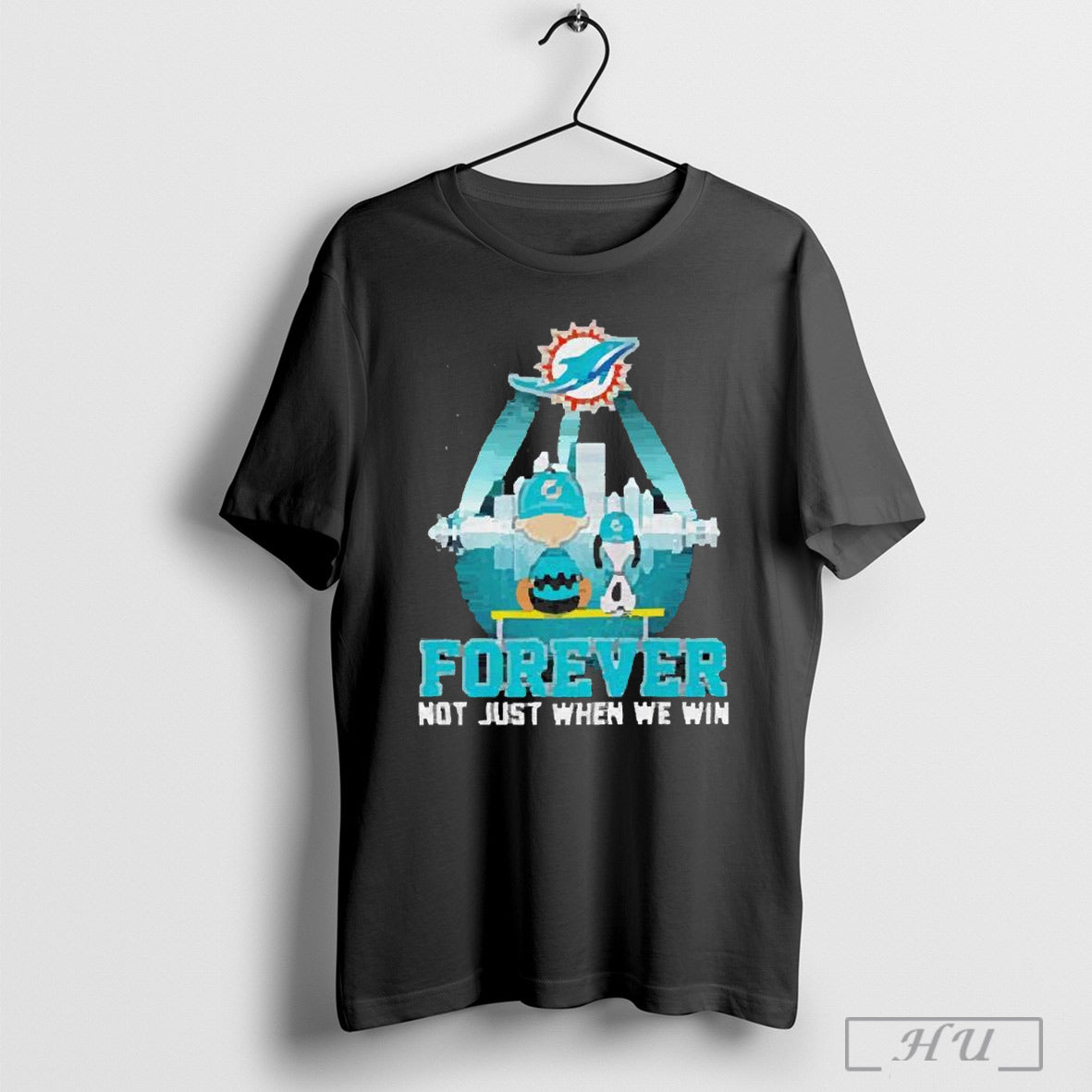 Premium Skyline Snoopy And Charlie Brown Forever Not Just When We Win Miami Dolphins 2025 T Shirt