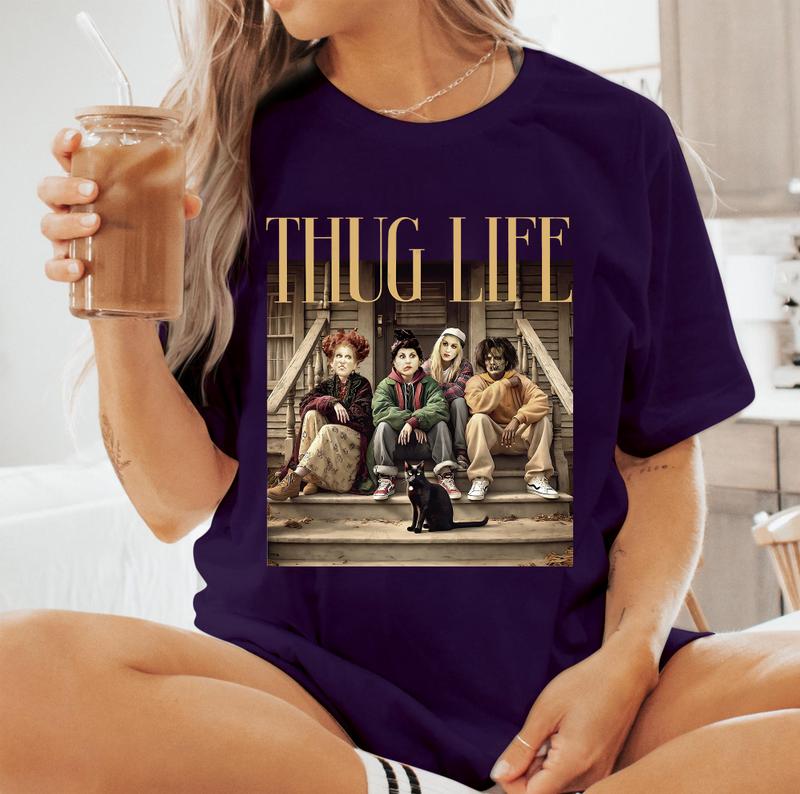 Thug Life Bad Witches Design T-Shirt, Retro Witches Movie T-Shirt, Retro Halloween Character T-Shirt Cotton Unisex