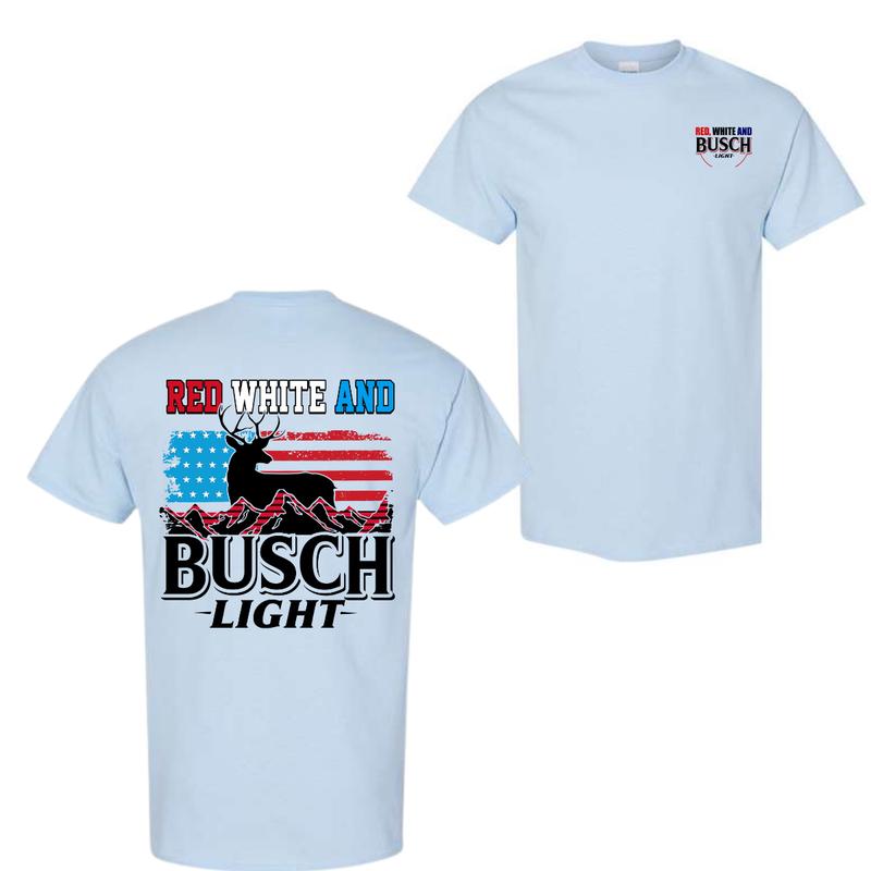 Busch Light -Beer- Red White 2-sided shirt, Beer Drinkers ,Casual Graphic Round Neck T-shirt for Summer, Fashion Top for Daily Wear, T shirt For Men A
