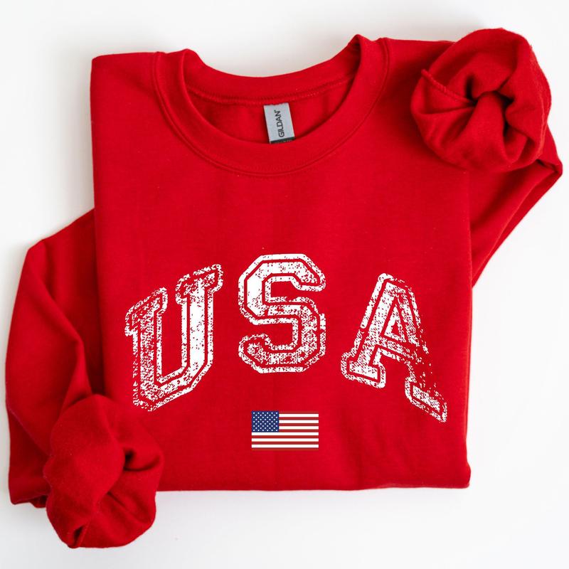 Vintage USA, Retro Flag, America, 4th of July Sweatshirt, Women's Crew Neck, Crewneck Casual Comfort Womenswear Comfortable Graphic