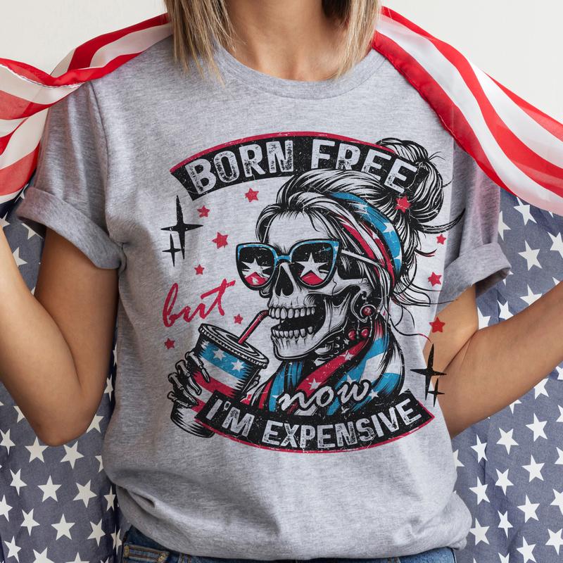 USA 4th of July Skull Tshirts Merica Skull Patriotic Tees Born Free Skeleton Rocker Tops USA Merica Skeleton T-Shirts Mullet USA Skull Tee Holiday Ind