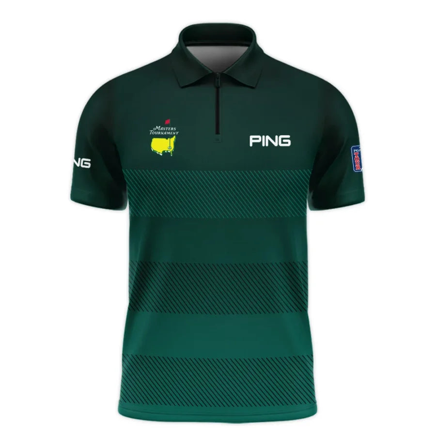 Ping Masters Tournament Dark Green Gradient Stripes Pattern Golf Sport Zipper Polo Shirt Style Class