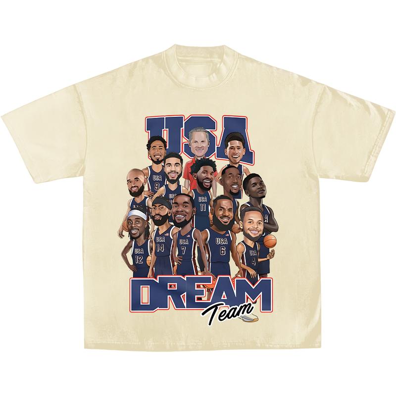 USA Dream Team Basketball Olympic 2024 Shirt, Hiphop Retro Vintage 90s Graphic Basketball Shirt, Sports Clothing Menswear Crewneck Cotton Top