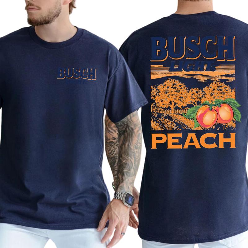 Busch Light Peach Scenic 2 Sided T-Shirt, Beer Drinking Gift For Men, Drink Shirt, Unisex Drinker Tee, Soft Fabric Casual Menswear, Classic Cotton Top