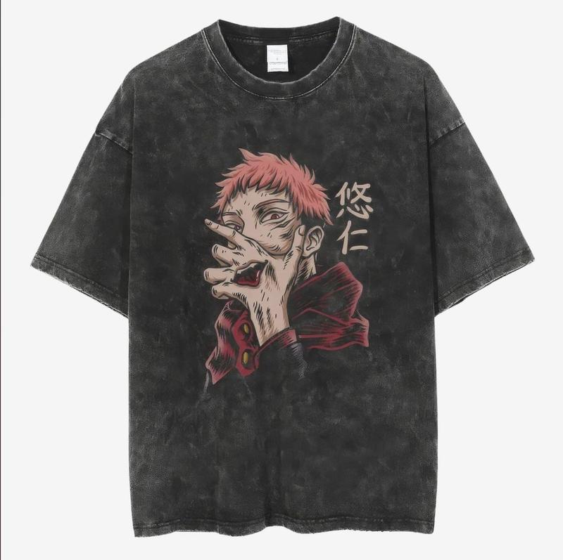 Jujutsu Kaisen Vintage Washed Shirt, Unisex Heavy Cotton Shirt, Retro Anime Tee, Oversize Vintage Graphic Tee, Anime Manga Menswear Top Underwear Tshi